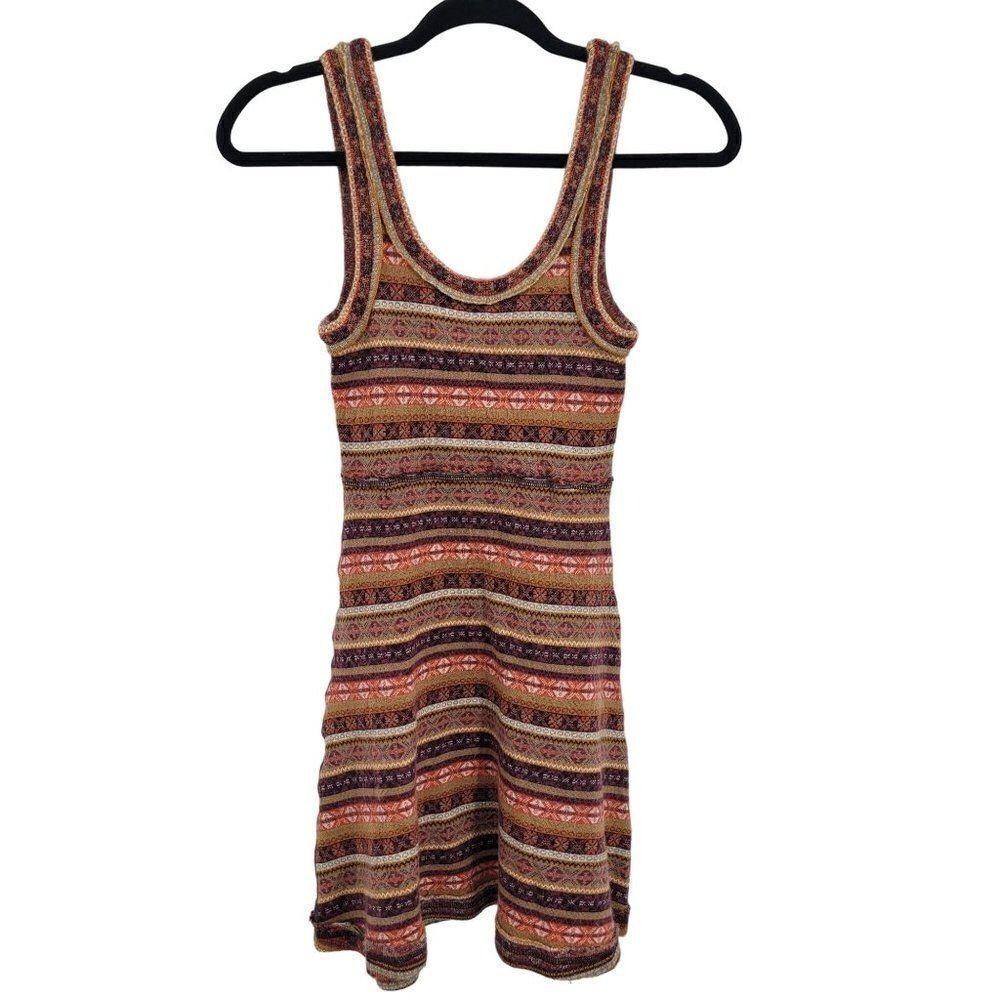 Y2K Free People Wool Knit Tank Dress Sz XS Multicolor Striped Fair Isle Mini
